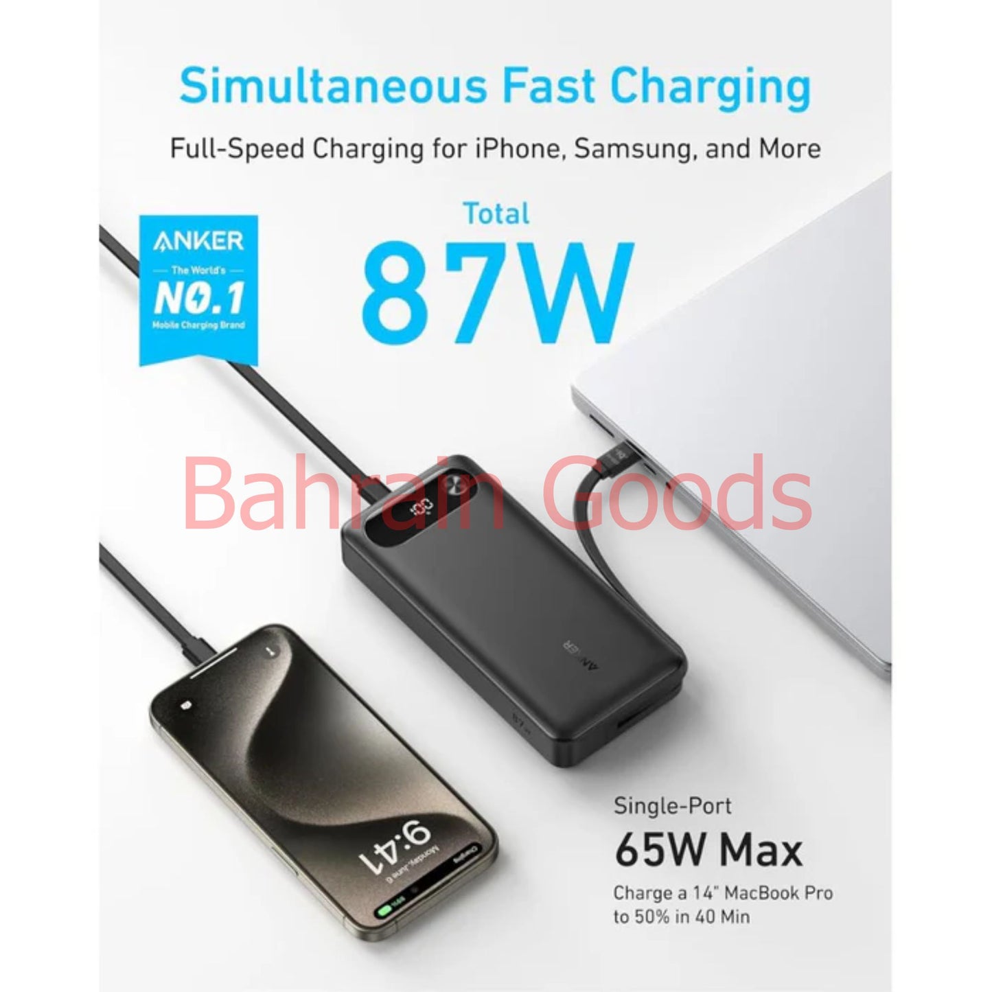 Anker Power Bank ( 20K , 87W ) With Smart Display and Built-in Cable