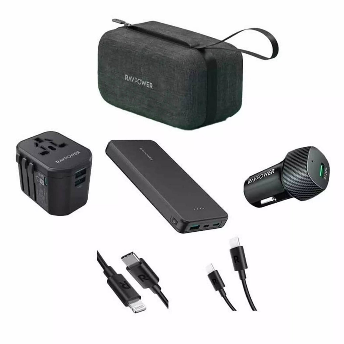 RAVPower 5 in 1 Premium (Black) | Travel Combo | Bundle with 20000 mAh Power Bank