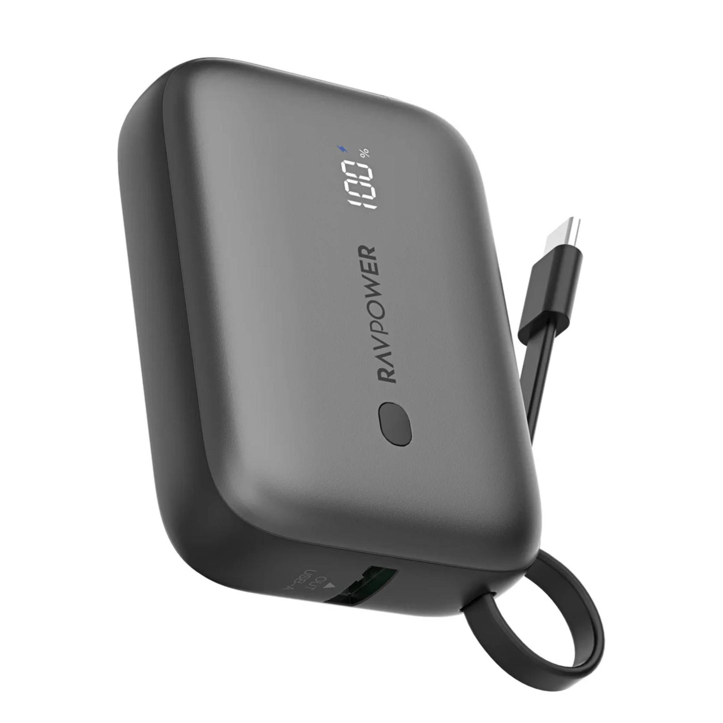 RAVPower 3-Port Power Bank, 10000mAh, PD20W, RP-PB1224 | Built-in USB C-Cable