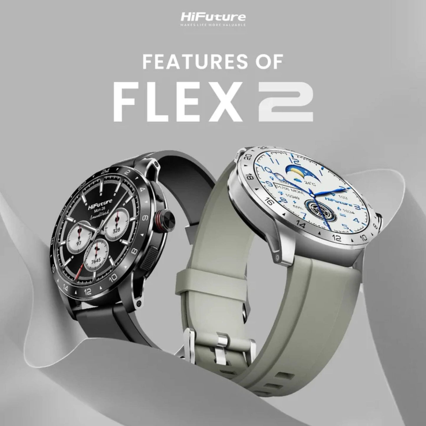 HiFuture Flex2 Smart Wireless calling Watch, 1.39" FHD Display, 100+ Sports Modes, IP68 Waterproof, 10-Day Battery