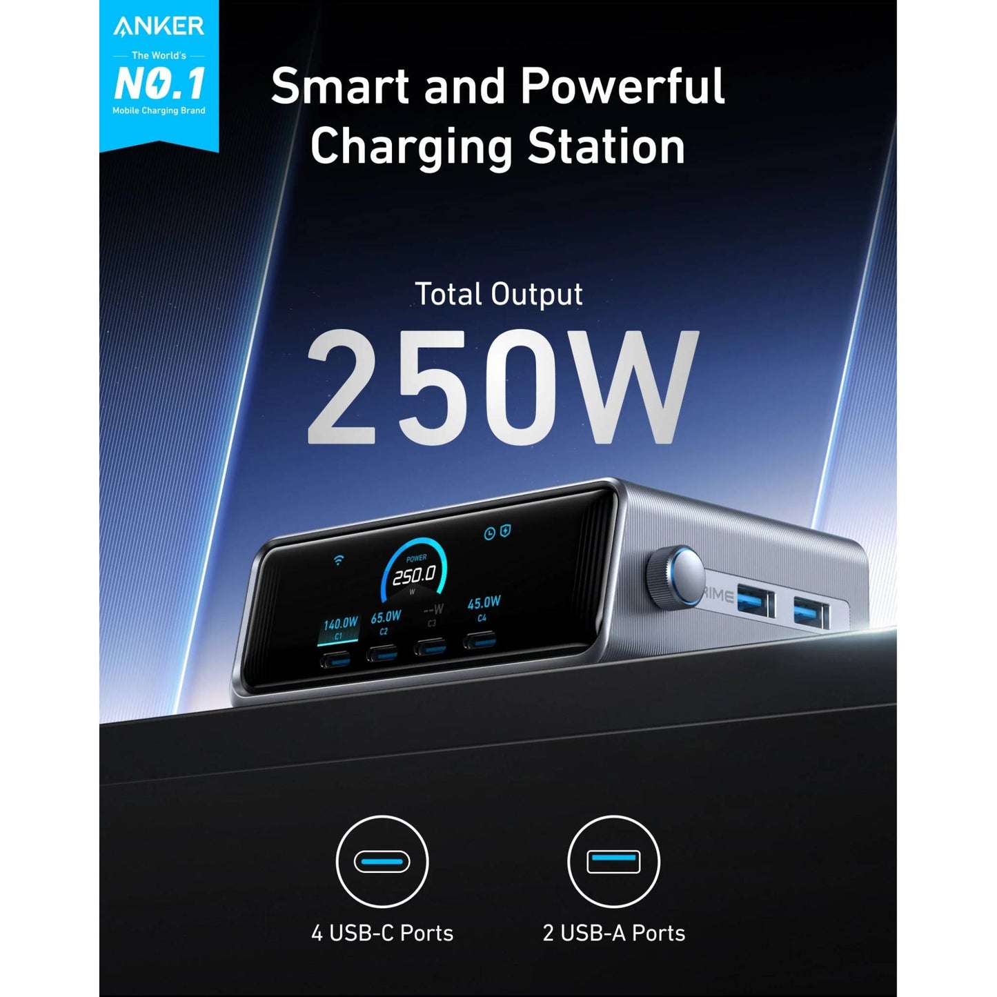 Anker Prime Charger (250W, 6 Ports, GaNPrime)