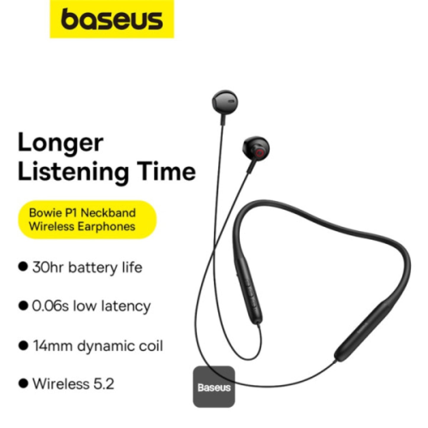 Baseus Bowie P1 Neckband Wireless Earphones - 30H Playtime, V5.2