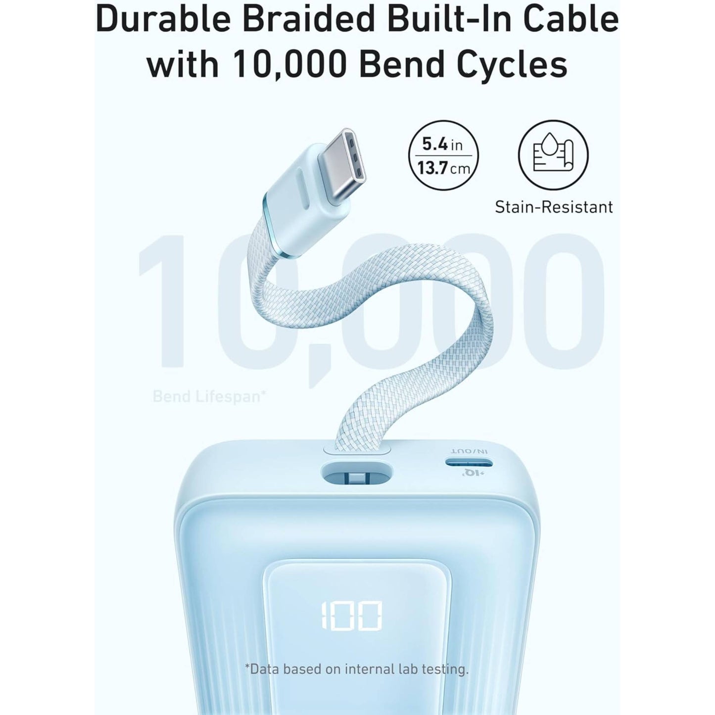 Anker Zolo Power Bank (10K, 30W) with a 5.4-inch (13.7 cm) built-in USB-C cable
