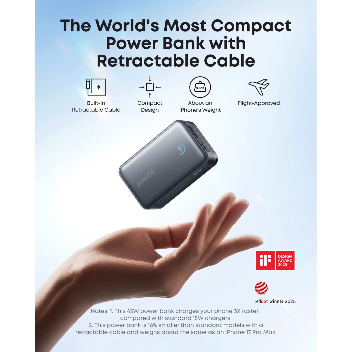 Anker Nano Power Bank 10K 45W with Retractable USB-C Cable | Fast Charging Portable Charger