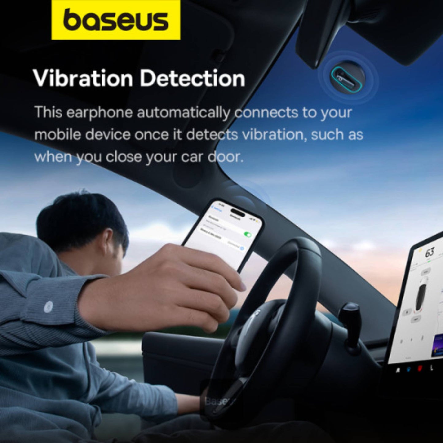 Baseus C-Mic CM10 Solar Charging Single Ear Wireless Earphone for Car