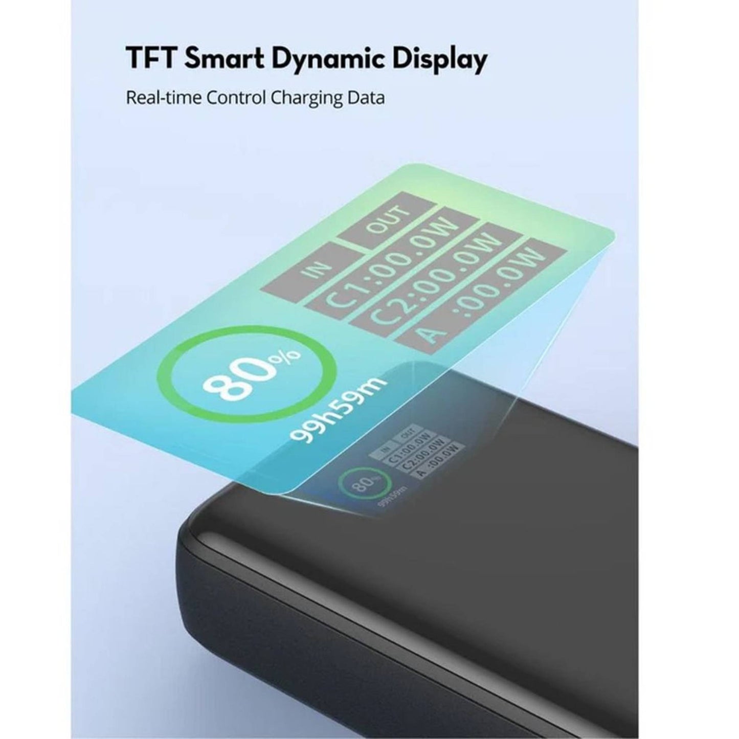 RavPower PB-1238 20000mAh TFT Display Power Bank 2C 1A PD 20W - Black