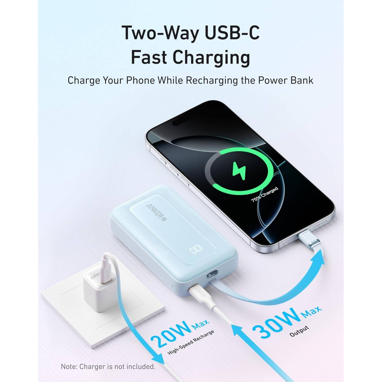 Anker Zolo Power Bank (10K, 30W) with a 5.4-inch (13.7 cm) built-in USB-C cable