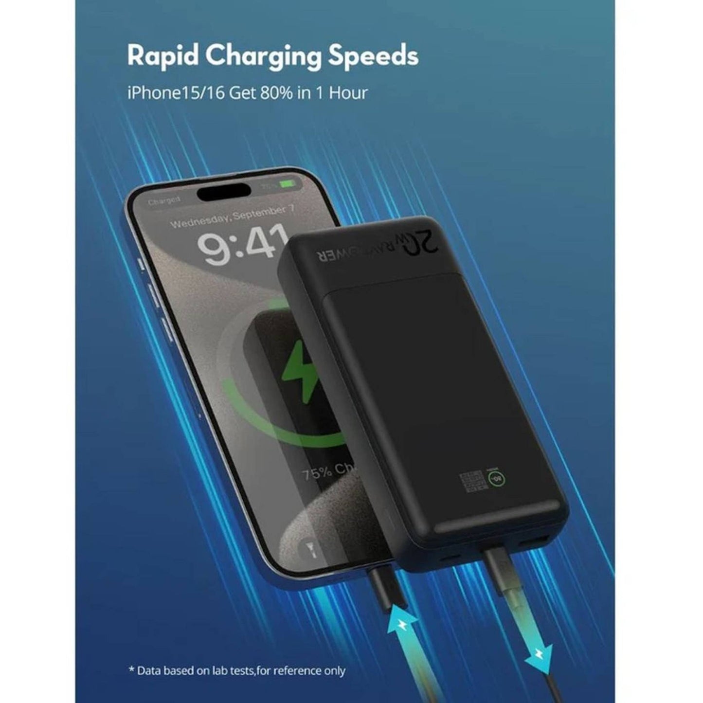 RavPower PB-1238 20000mAh TFT Display Power Bank 2C 1A PD 20W - Black