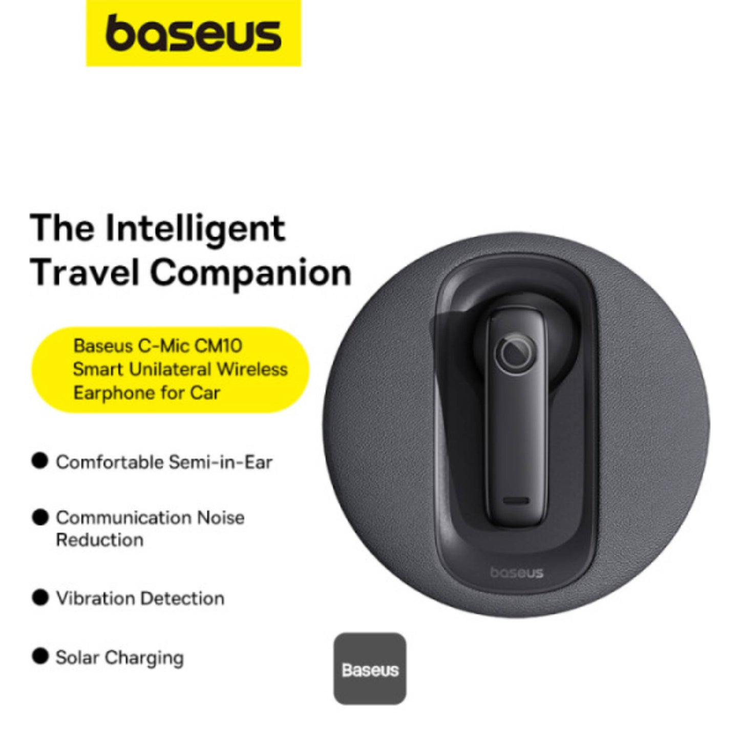 Baseus C-Mic CM10 Solar Charging Single Ear Wireless Earphone for Car