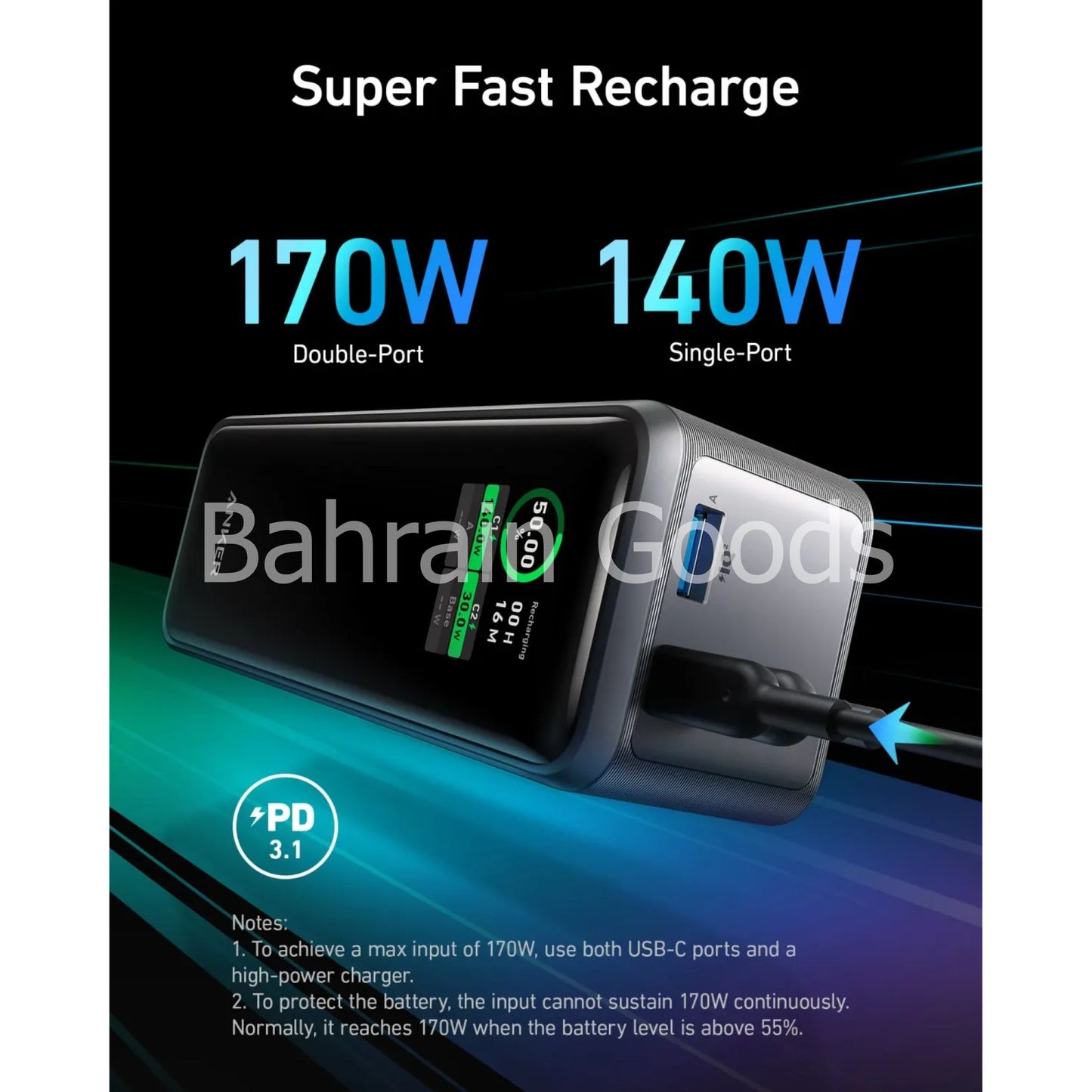 Anker 737 Prime 27,650mAh Power Bank (250W) Bahrain Goods AN.A1340011.BK