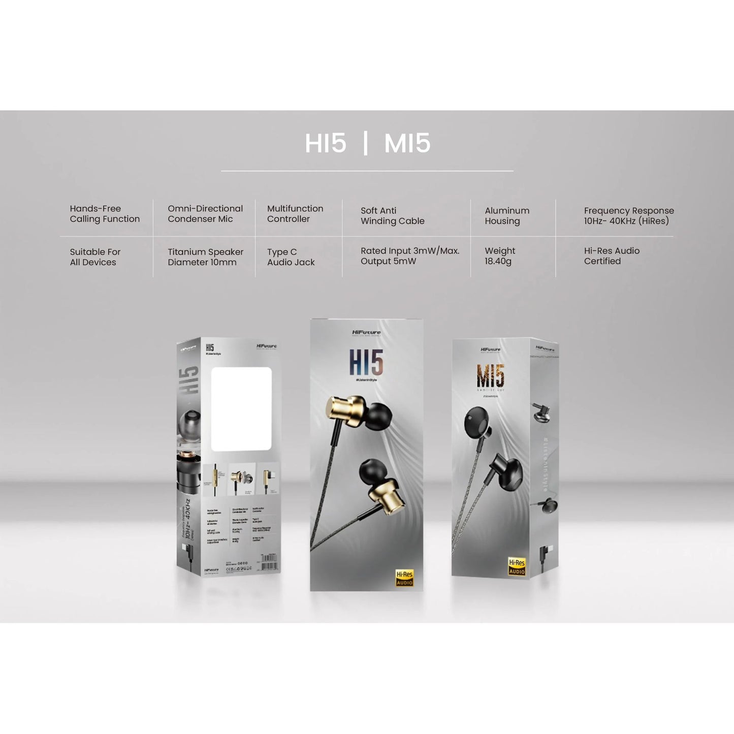 HiFuture HI5 and MI5 | Wired Earphone Jack Type-C Black