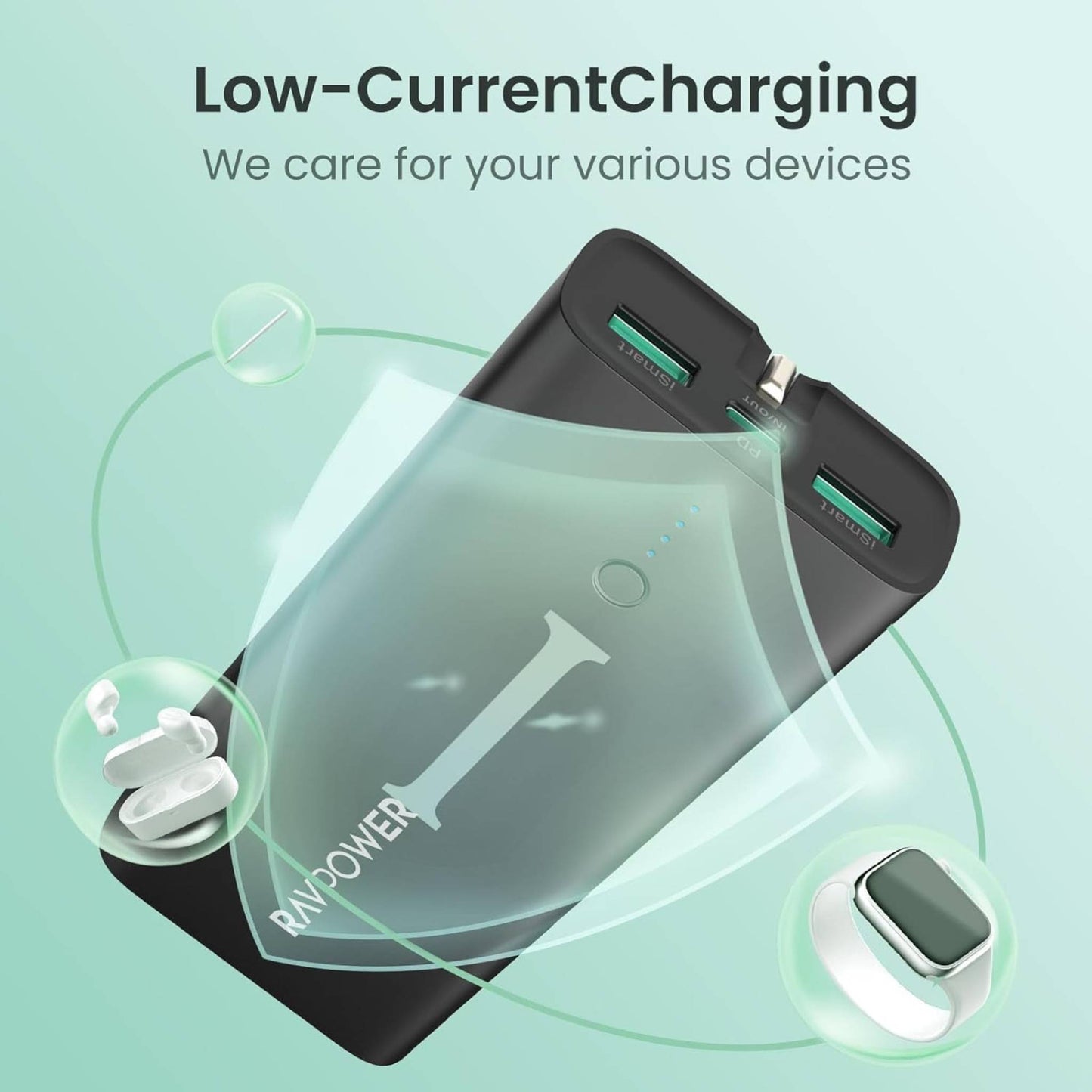 Ravpower RP-RP243 10000mAh 3-Ports With Charger and Power Bank UK Plug - Black