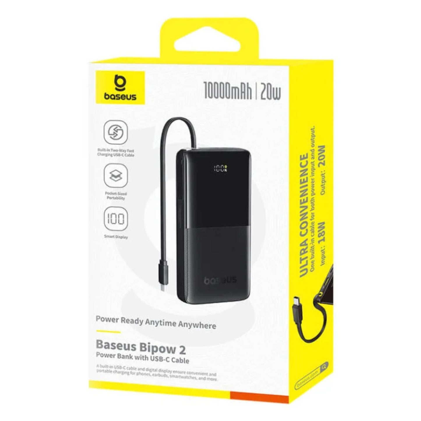 Baseus Bipow 2 Power Bank With Built-in USB-C Cable 10000mah 20W