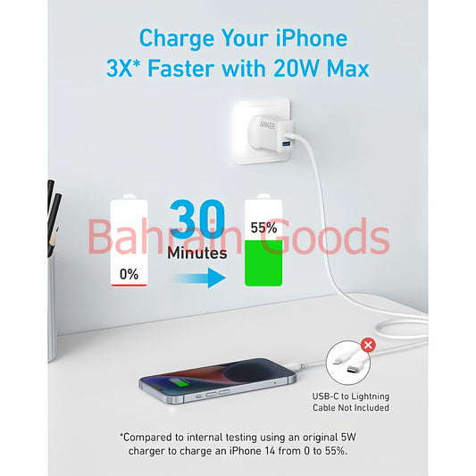 Anker Charger Powerport 20W Two Ports USB C Gan Charger | Bahrain Goods