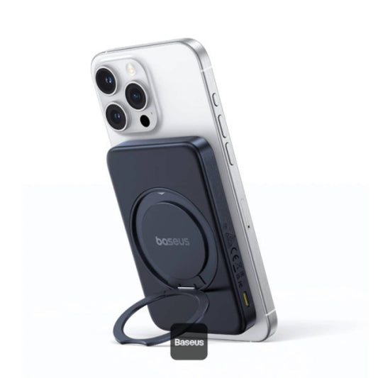 Baseus PicoGo Qi2 5000mAh Magnetic Wireless Power Bank, 20W Ultra-Slim Fast MagSafe Battery Pack with USB-C In/Out Port 15W Wireless Charger 360° Rotatable Ring Stand, Lightweight Charger for iPhone - Black