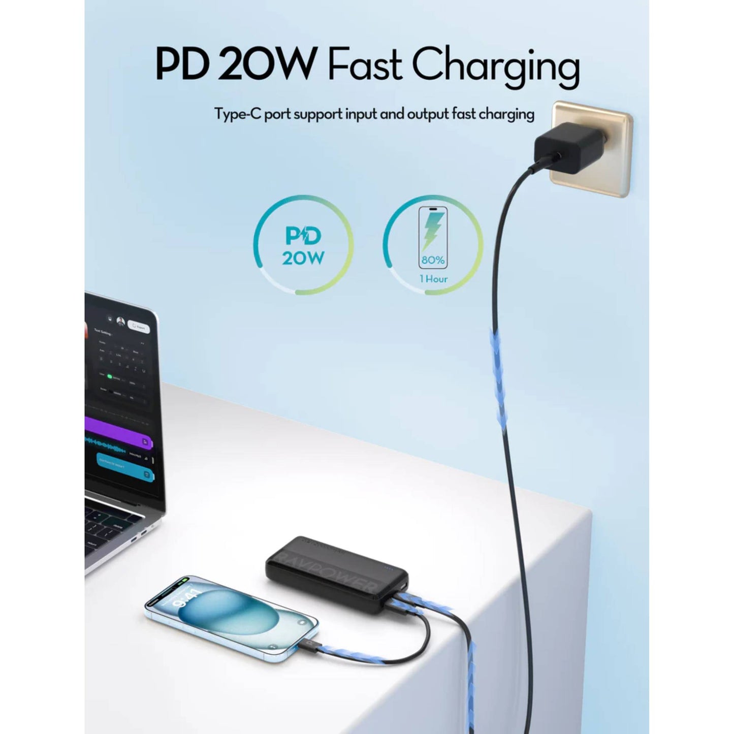 RAVPower RP-PB1229 PD Pioneer 20000mAh 20W Power Bank Black