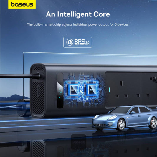 Baseus 150W Car Power Inverter with 5 Ports & UK Plug | Fast Charging for Laptops & Phones