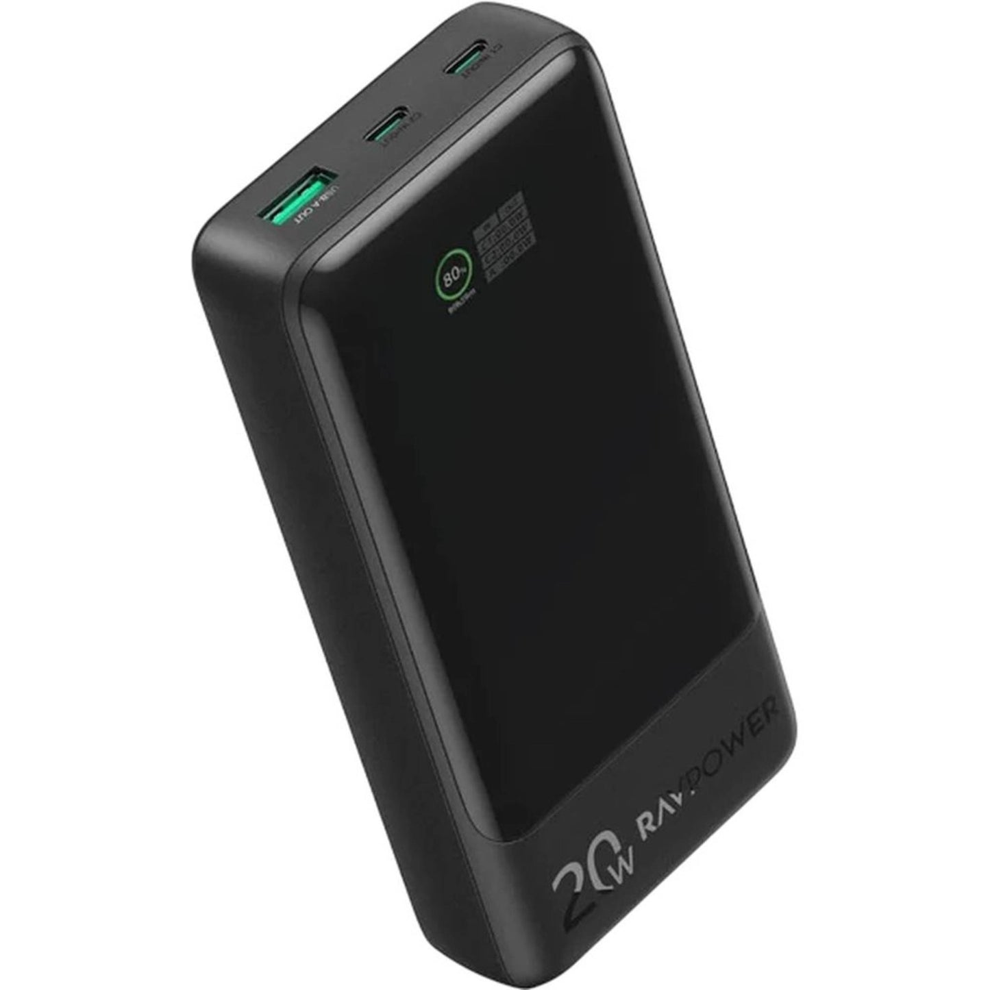 RavPower PB-1238 20000mAh TFT Display Power Bank 2C 1A PD 20W - Black