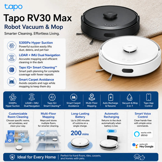 TP-Link Tapo RV30 Max Robot Vacuum & Mop | 5300Pa LiDAR Smart Cleaner