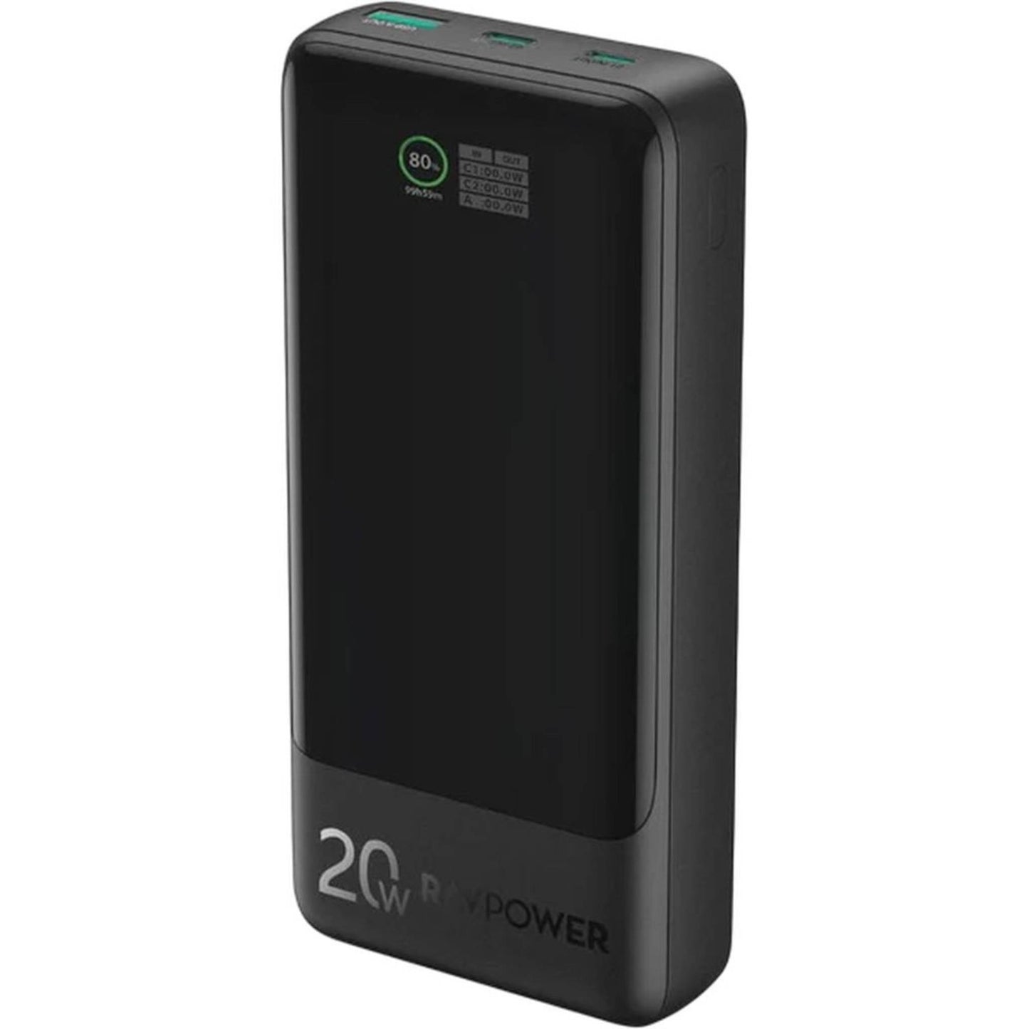 RavPower PB-1238 20000mAh TFT Display Power Bank 2C 1A PD 20W - Black