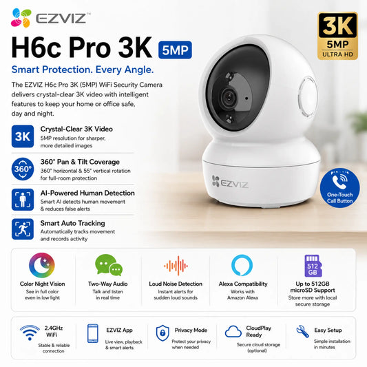 EZVIZ H6c Pro 3K 5MP WiFi Security Camera Pan & Tilt