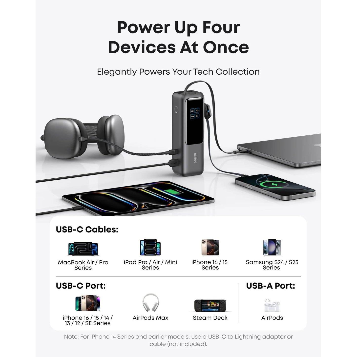 Anker Laptop Power Bank (25K, 165W, Built-In and Retractable Cables)