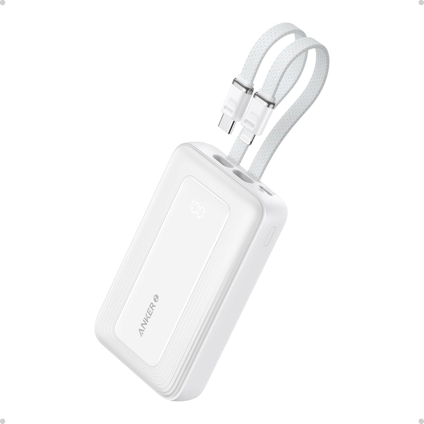 Anker Zolo Power Bank, 10,000mAh 30W Max Fast Portable Charger with Built-in USB-C and MFi Certified Lightning Cables
