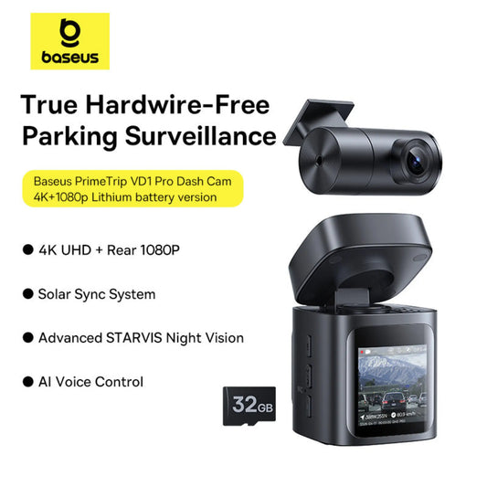 Baseus PrimeTrip VD1 Pro 4K Dash Cam – Solar Powered, STARVIS Night Vision, WiFi 6