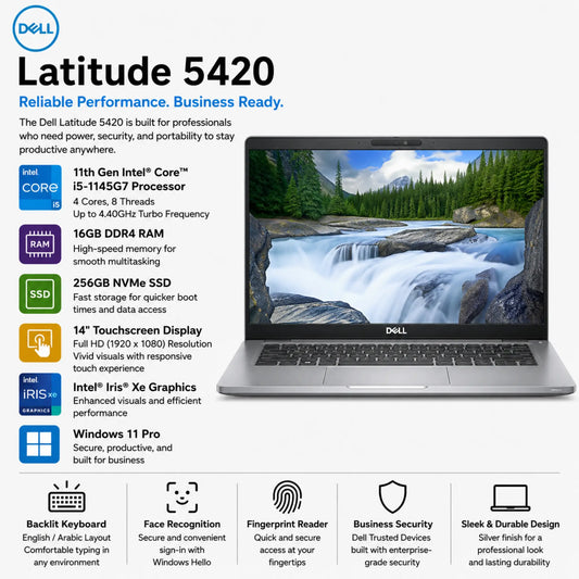 Dell Latitude 5420 11th Gen Intel® Core™ i5-1145G7 | 16GB DDR4 RAM, 256GB NVMe SSD | 14" touchscreen display