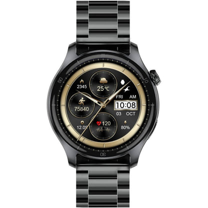 Fastrack Elite Smartwatch with a 1.43″ HD round display, always-on display (AOD), Bluetooth calling, weather updates, daily activity tracking, and a premium metal strap.