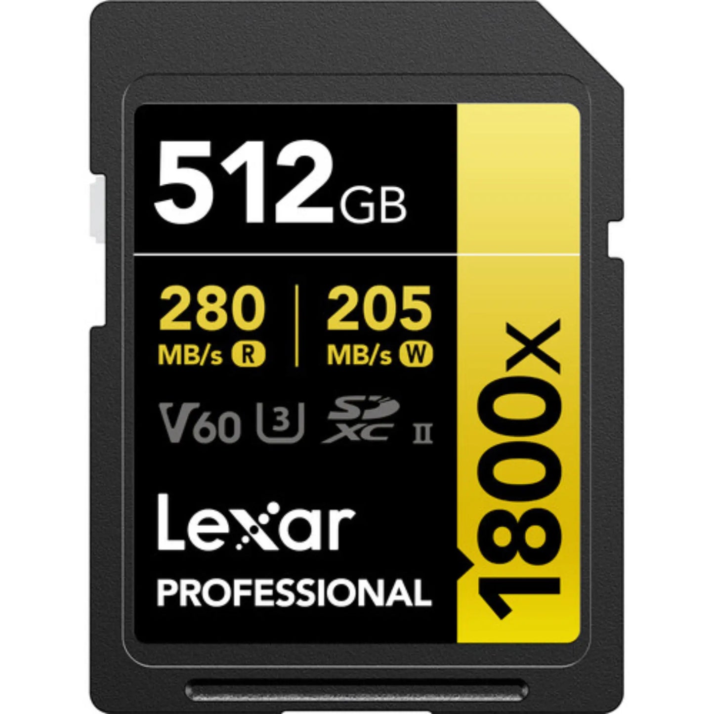 Lexar 512GB Professional 1800x UHS-II SDXC Memory Card GOLD V60 280MB/s