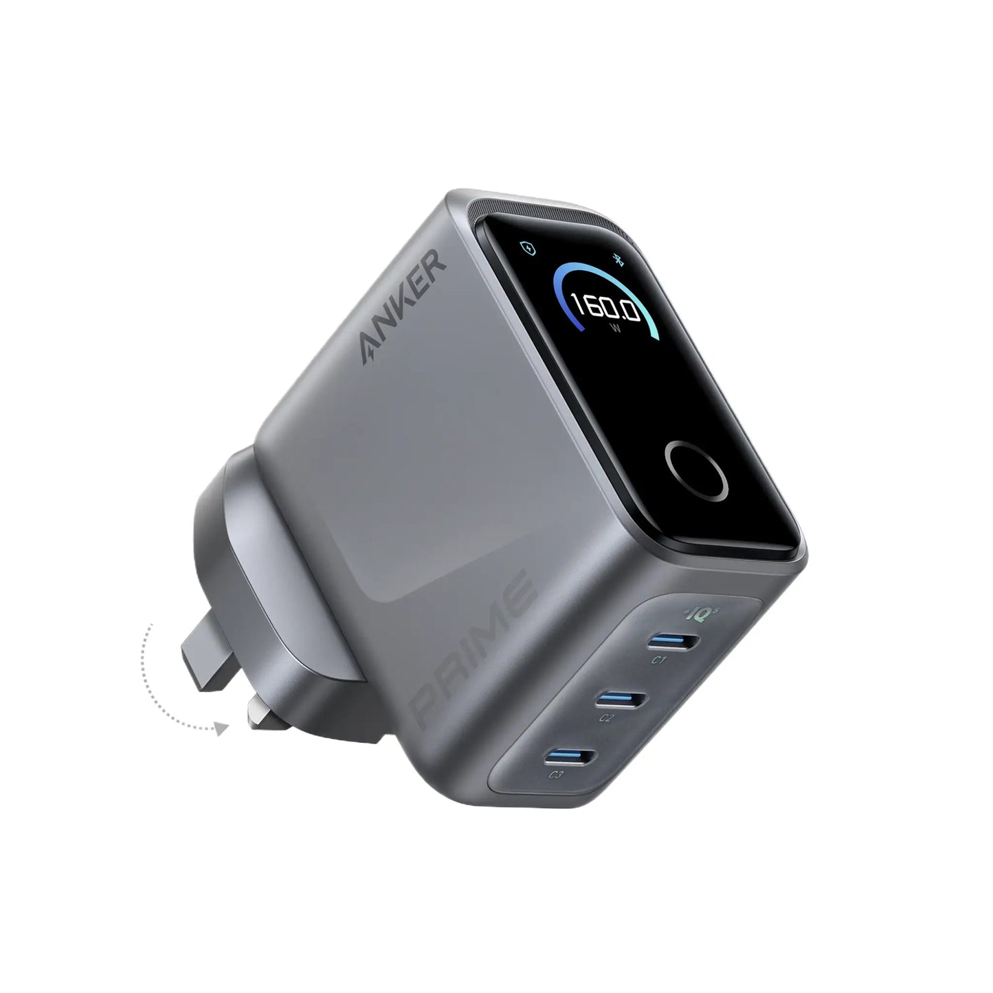 Anker Prime Charger 160W 3-Port USB-C GaN Charger with Smart Display & Bluetooth