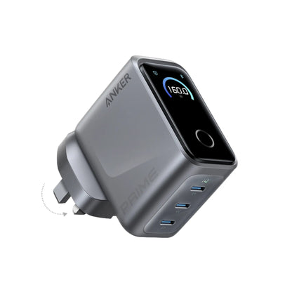 Anker Prime Charger 160W 3-Port USB-C GaN Charger with Smart Display & Bluetooth