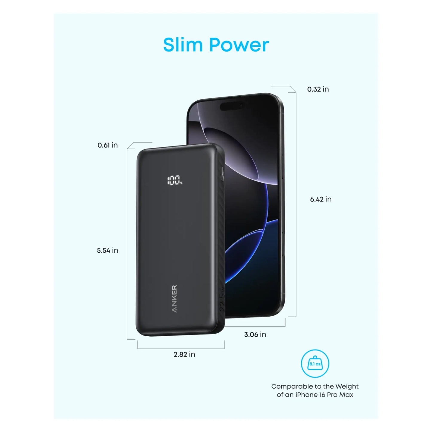 Anker Zolo Power Bank 10000mAh 22.5W Built-In USB-C Cable Black