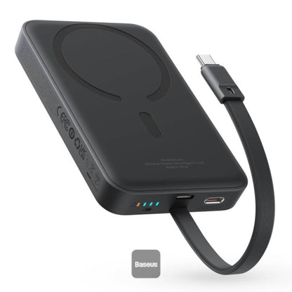 Baseus 10000mAh Magnetic Mini Wireless Fast Charge Power Bank 30W With Built-In Type-C Cable (In and Out) - Black