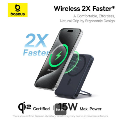Baseus PicoGo Qi2 5000mAh Magnetic Wireless Power Bank, 20W Ultra-Slim Fast MagSafe Battery Pack with USB-C In/Out Port 15W Wireless Charger 360° Rotatable Ring Stand, Lightweight Charger for iPhone - Black