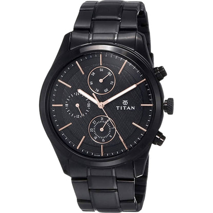 Titan Workwear Multifunction Black Round Dial Black Metal Strap Watch For Men