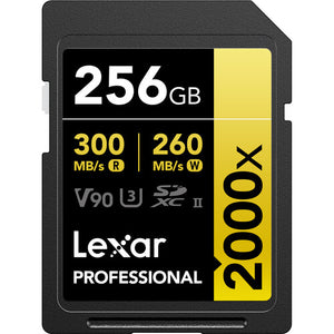 Lexar 256GB Professional 2000x UHS-II SDXC Memory Card V90 | 300MB/s | GOLD Series