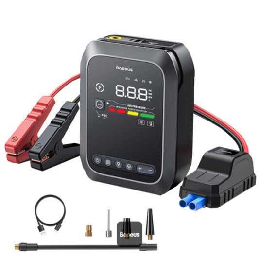 Baseus Primetrip Series Super Energy 4in1 Car Jump Starter 1200A with 150 PSI Tire Inflator, 3000mAh Power Bank & Flashlight | Color Display - Black