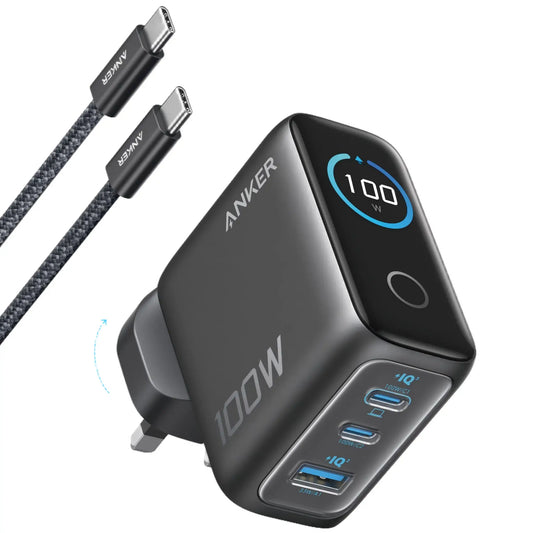Anker 100W GaN Charger 3-Port with Smart Display | USB-C Fast Charger