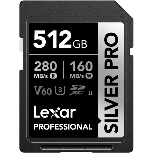 Lexar SILVER PRO 512GB SDXC UHS-II V60 SD Card – 280MB/s Read Speed
