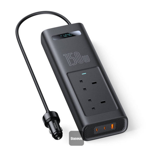 Baseus 150W Car Power Inverter with 5 Ports & UK Plug | Fast Charging for Laptops & Phones