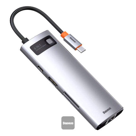 Baseus Metal Gleam Series 8-in-1 Multifunctional Type-C HUB Docking Station - Grey