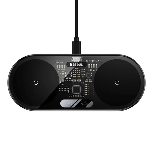 Baseus Digital LED Display 2-in-1 Wireless Charger 20W – Fast Charging Dock with Type-C Cable