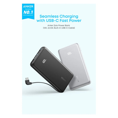 Anker Zolo Power Bank 10000mAh 22.5W Built-In USB-C Cable Black