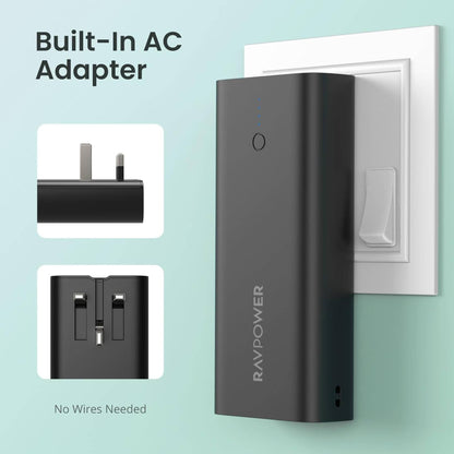 Ravpower RP-RP243 10000mAh 3-Ports With Charger and Power Bank UK Plug - Black