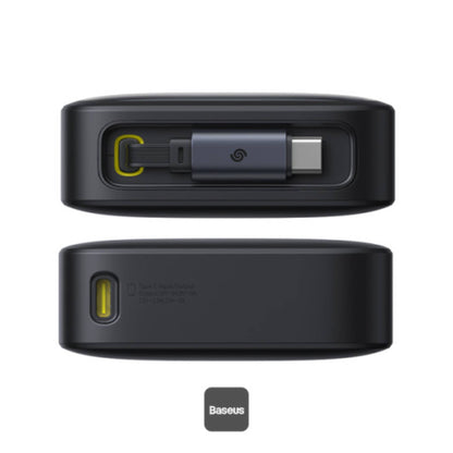 Baseus Free2Pull 20000mAh Power Bank with Built-in Retractable Type-C Cable for Laptop - 65W Fast Charging, Digital Display - Black