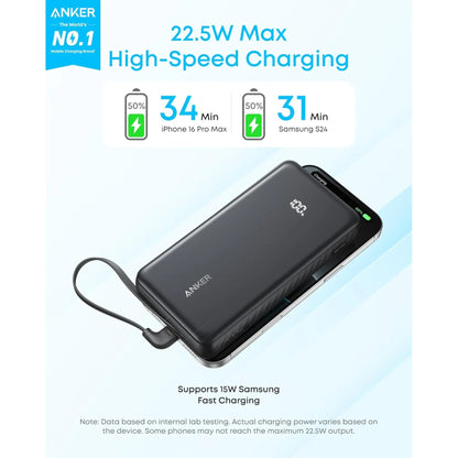 Anker Zolo Power Bank 20000mAh 22.5W Built-In USB-C Cable Black