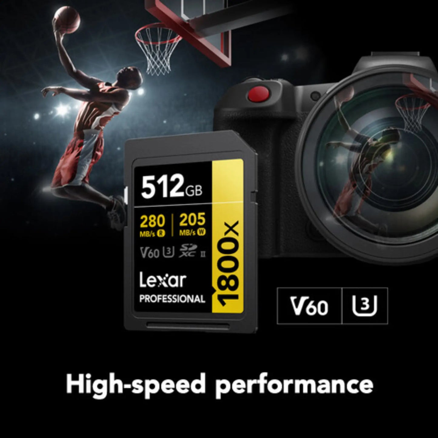 Lexar 512GB Professional 1800x UHS-II SDXC Memory Card GOLD V60 280MB/s