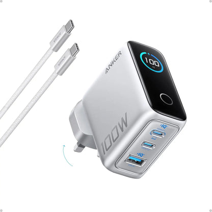 Anker 100W GaN Charger 3-Port with Smart Display | USB-C Fast Charger